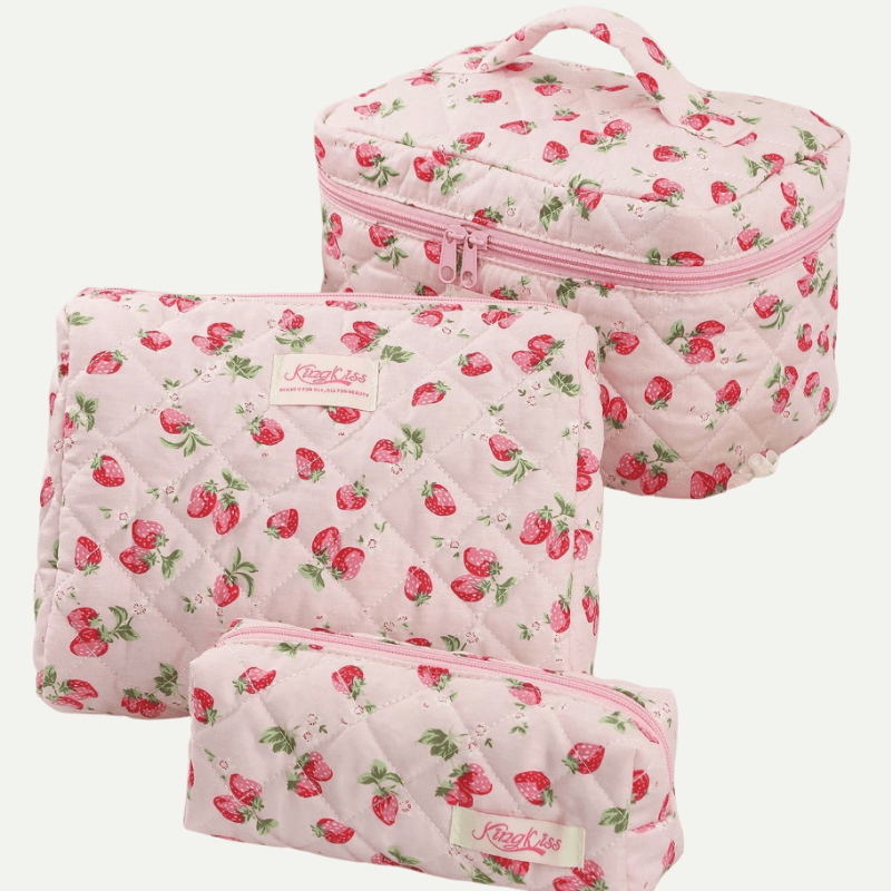 SheIN Strawberry Print Quilted Makeup Bag