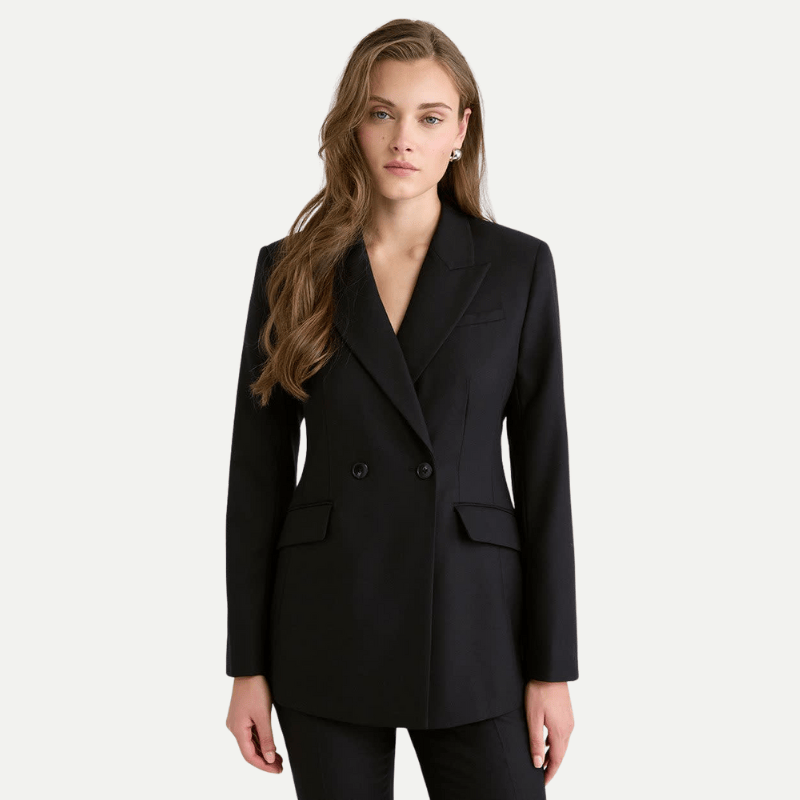 Wool-Blend Double-Breasted Hourglass Blazer