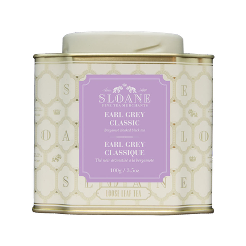 A vintage looking tin of Sloane Tea, in the flavour of Earl Grey Classic