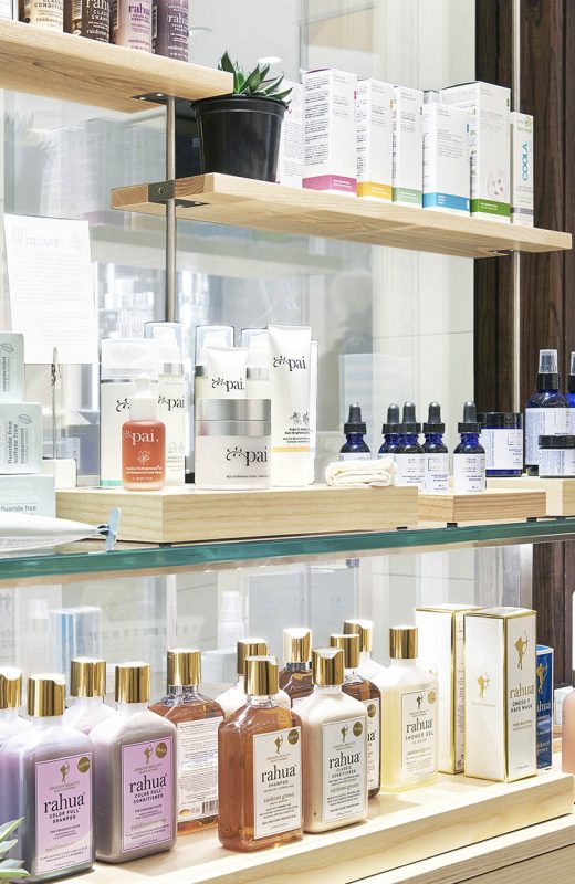 Shelves of natural beauty products at The Detox Market