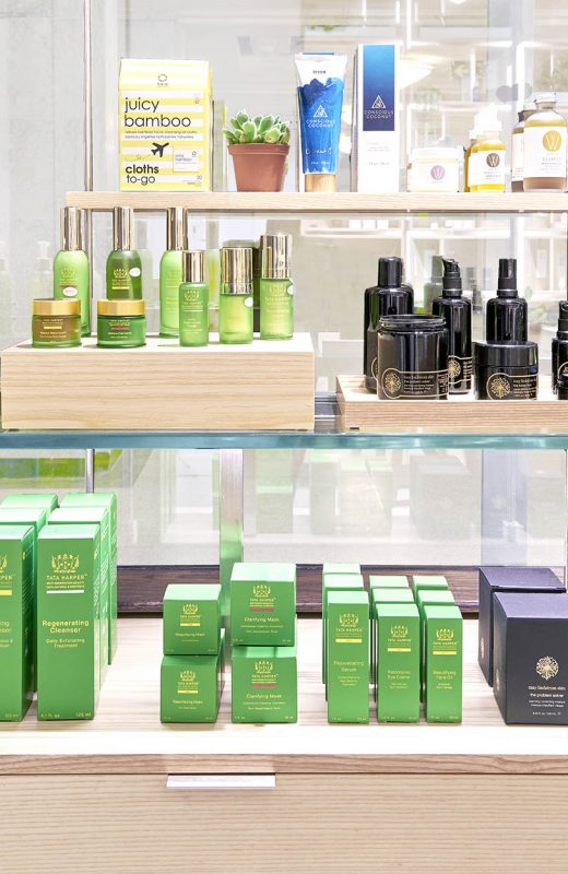 Shelves of natural skincare products at The Detox Market