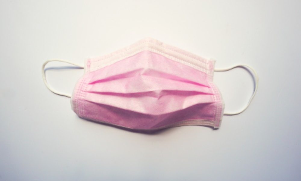 a medical mask on a counter