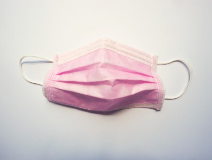a medical mask on a counter