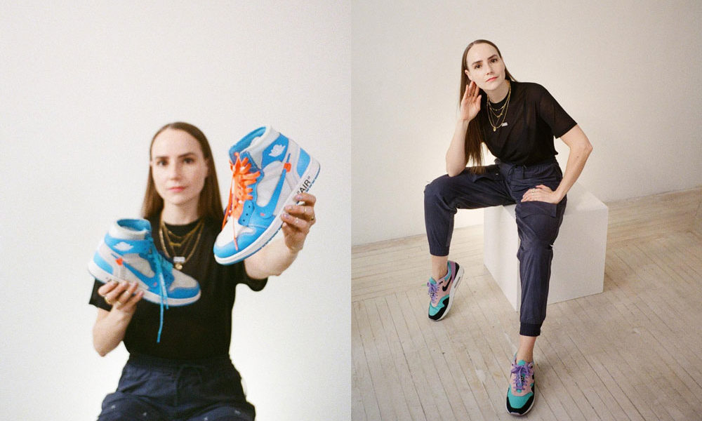 Hawley Dunbar holds a pair of Off-White Jordans