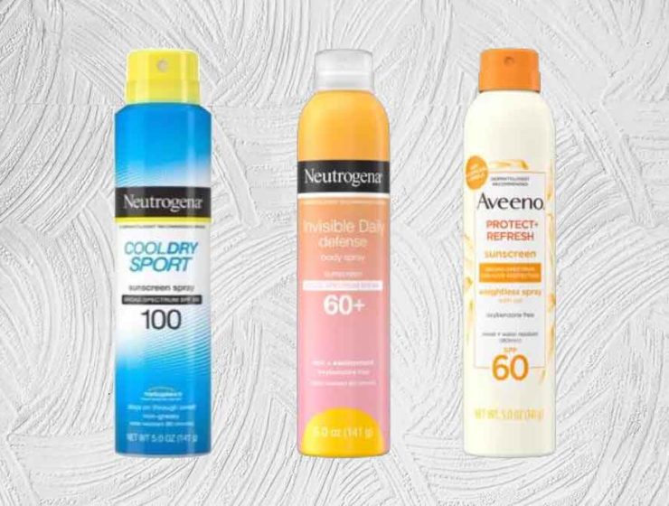 Neutrogena bottles of sunscreen, including CoolDry Sport, Invisible Daily Devence and Aveeno's Protect Refressh
