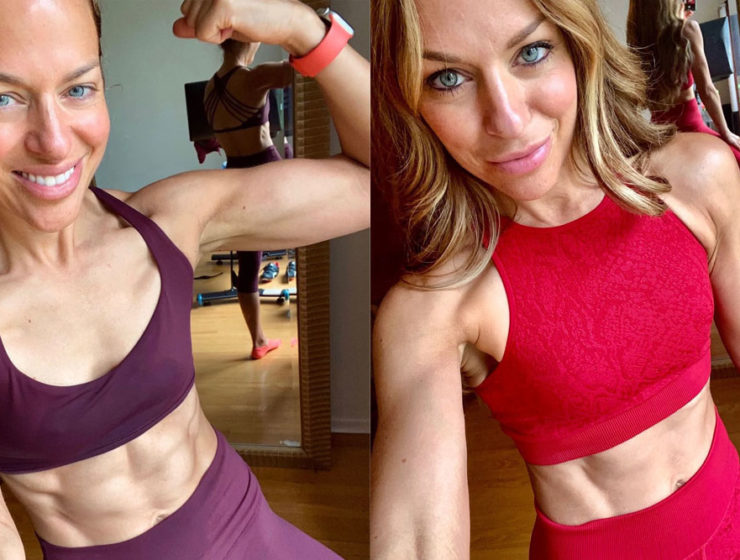 Two photos of Natalie Sexton taking #sweatselfies