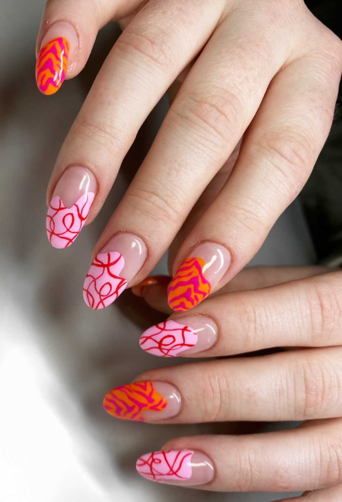 Abstract nail art with animal print