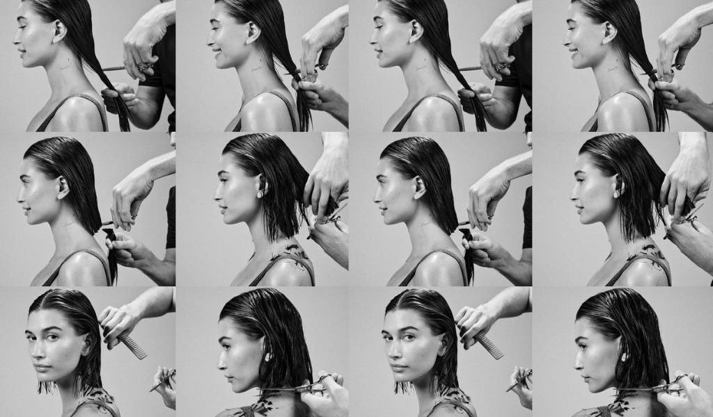 Hailey Bieber getting her hair cut