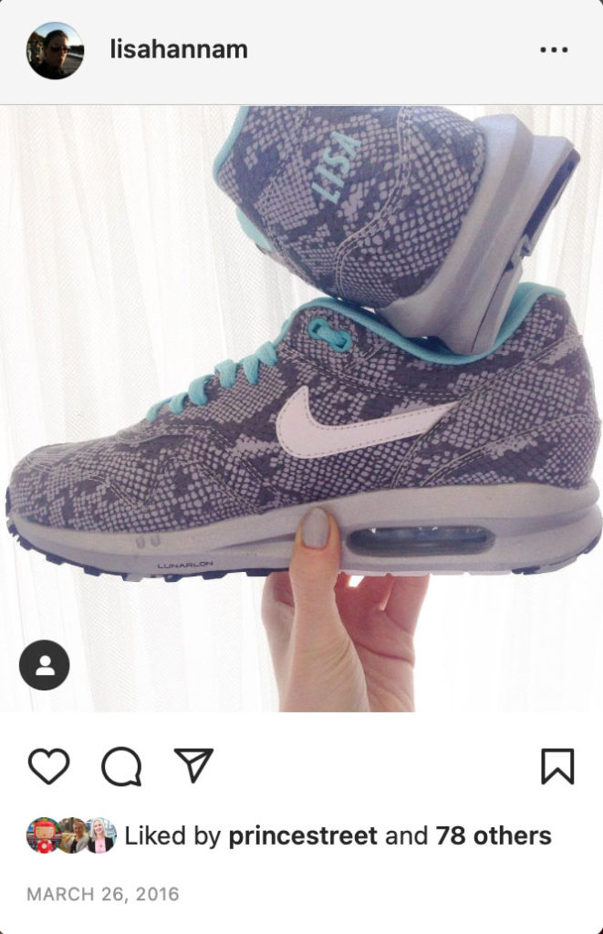 First pair of custom Nikes in Canada using a grey snakeskin patter on every panel.