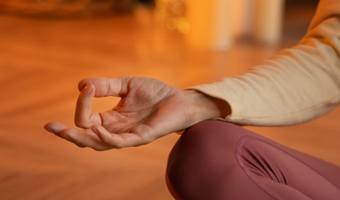 Hand position in gyan mudra, as part of the meditation challenge