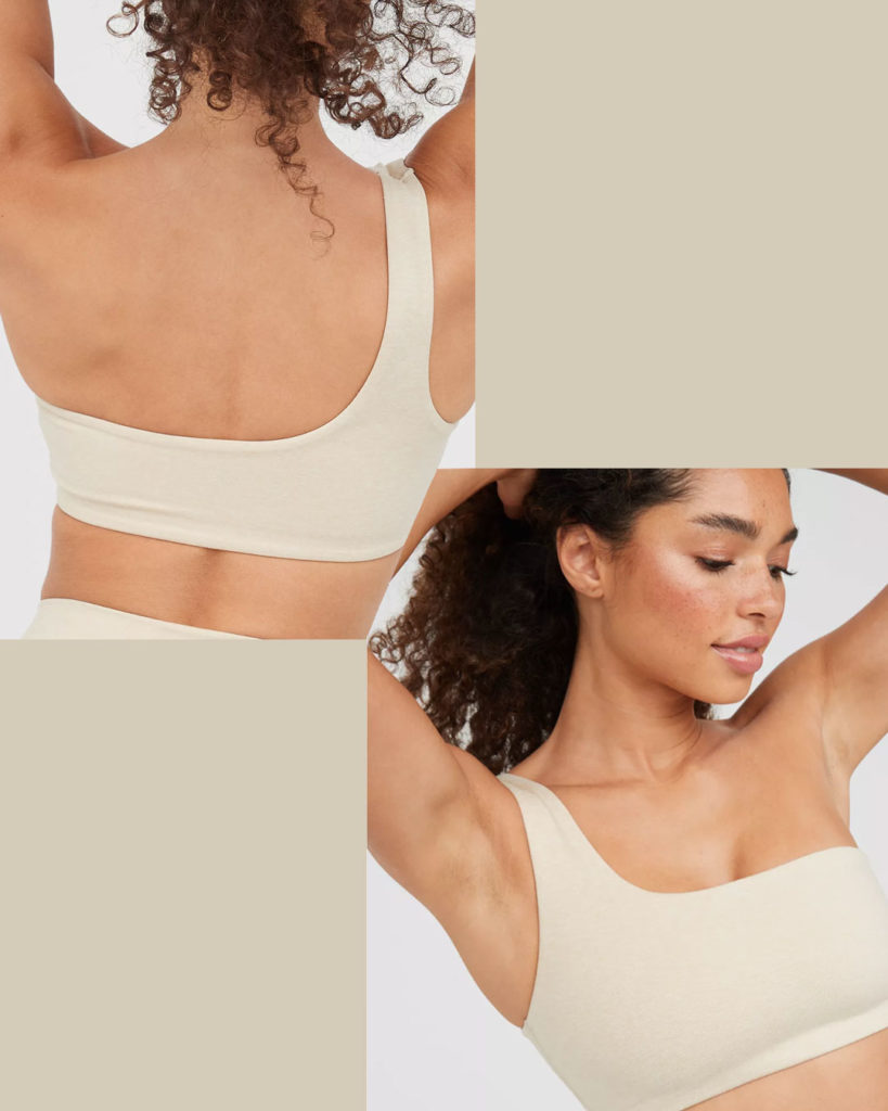 Aerie sports bra has a single strap with a comparitively lower backline.