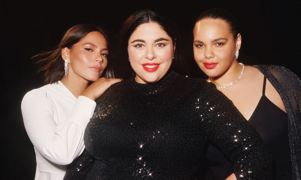 Roxy Earle with two models, all wearing Joe Fresh