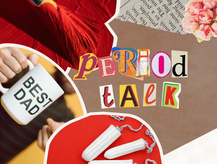 "Period talk" cutout collage to normalize menstruation.