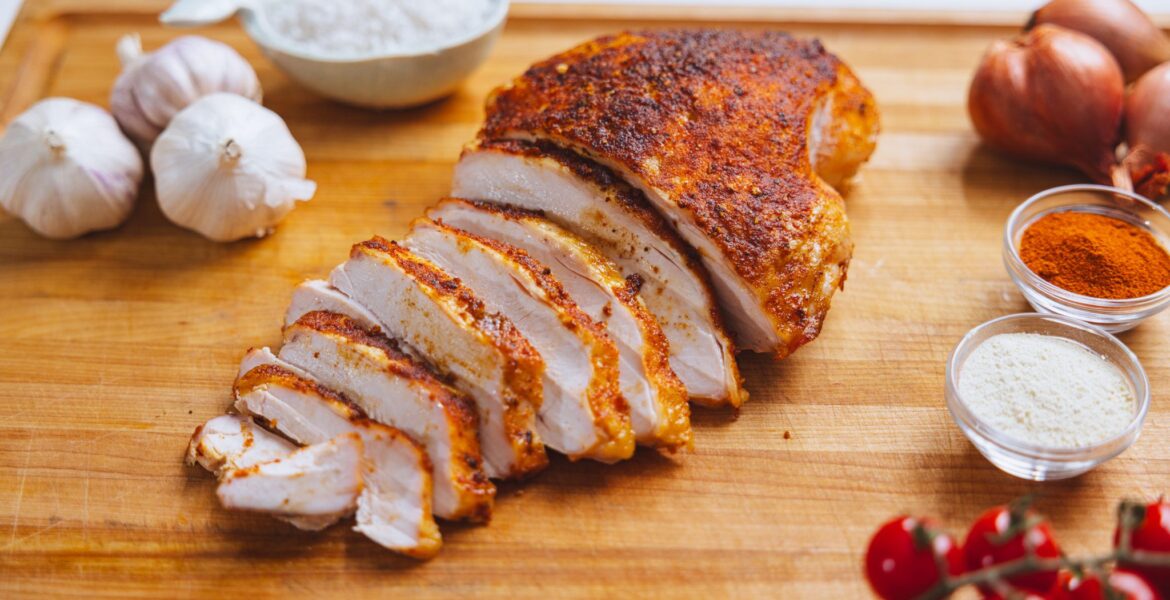 Sliced roast turkey breast.