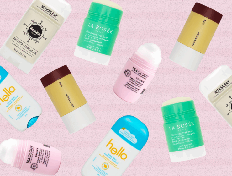 Flatlay of deodorants listed in article listing the best natural deodorants in Canada..
