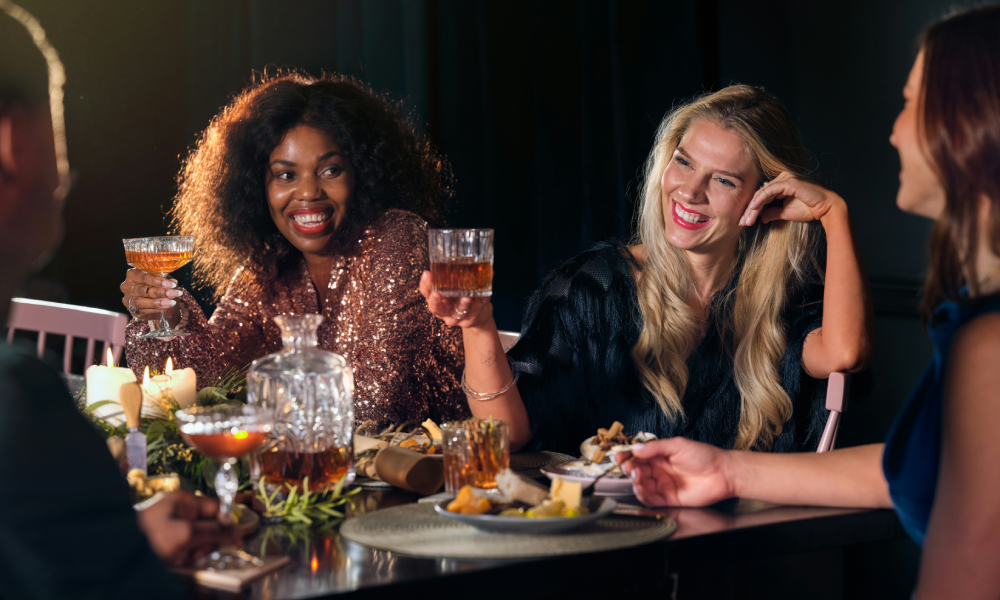 Friends out eating, not thinking about diets.