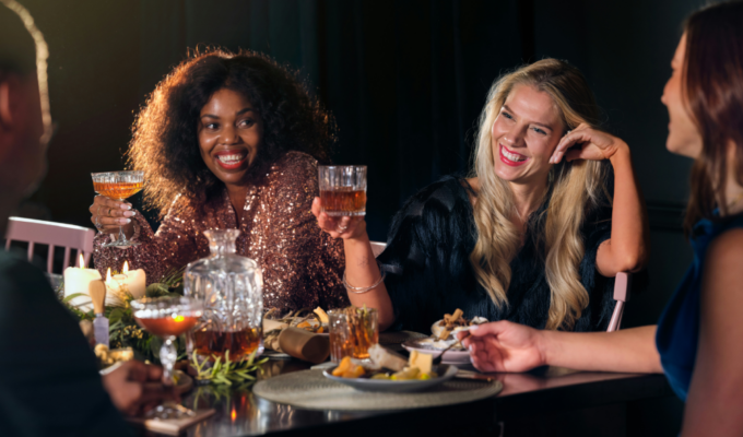 Friends out eating, not thinking about diets.